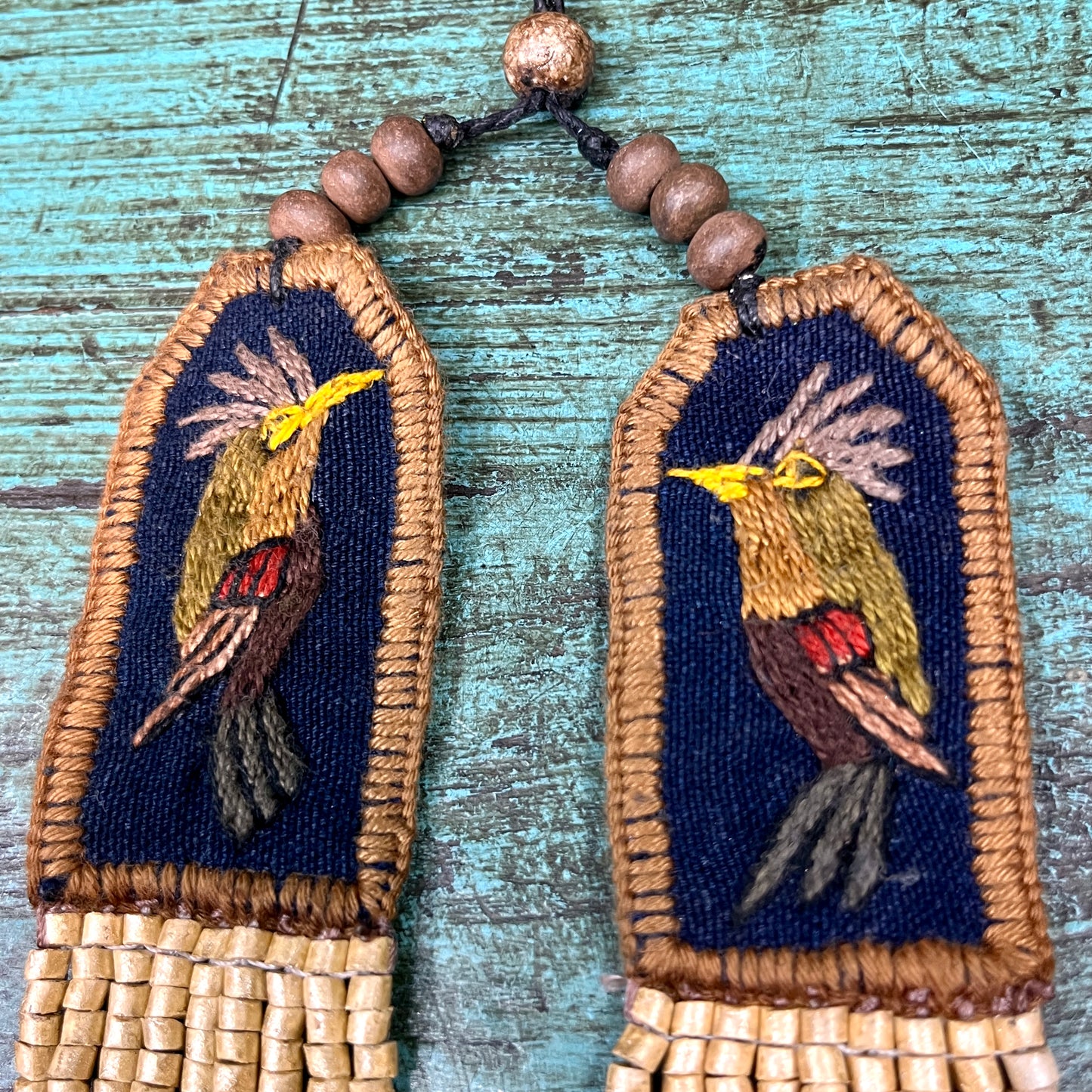 Two-piece Textile Necklaces, Adjustable - "Birds of Santiago", Neutrals