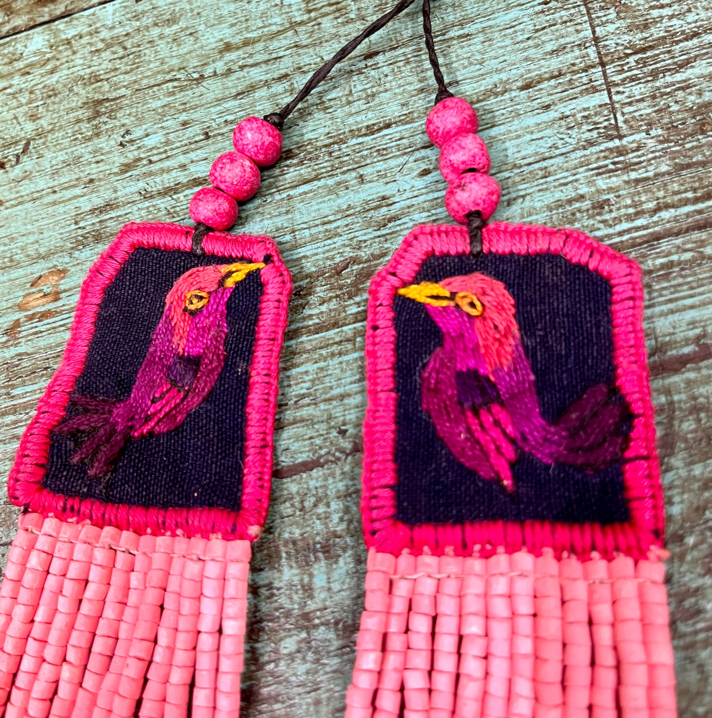 Two-piece Textile Necklaces, Adjustable - "Birds of Santiago", Vibrants
