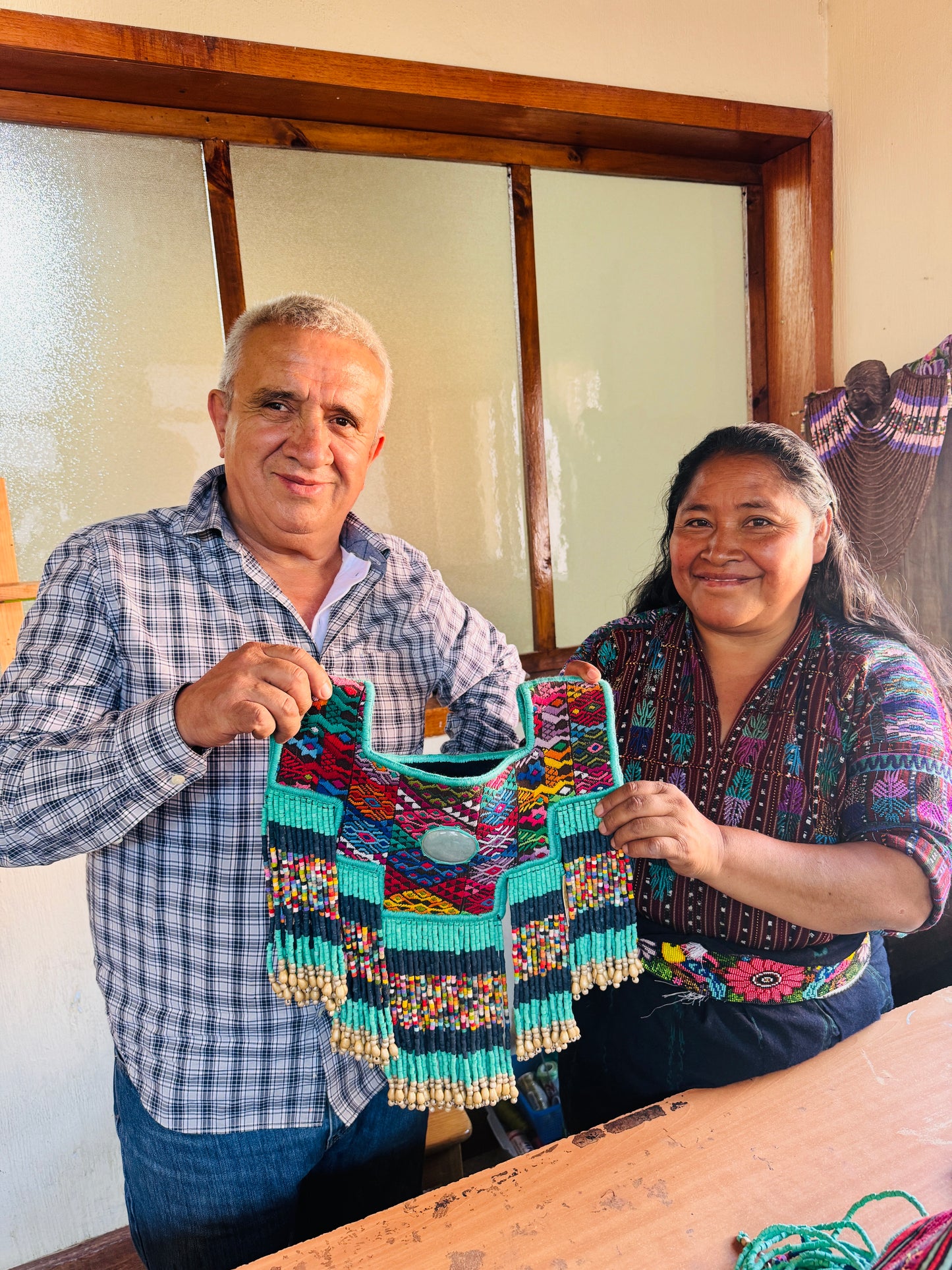 One-of-a-kind, Handmade Poncho with Authentic Guatemalan Jade & Vintage Chichi Textile - Sacred Currents