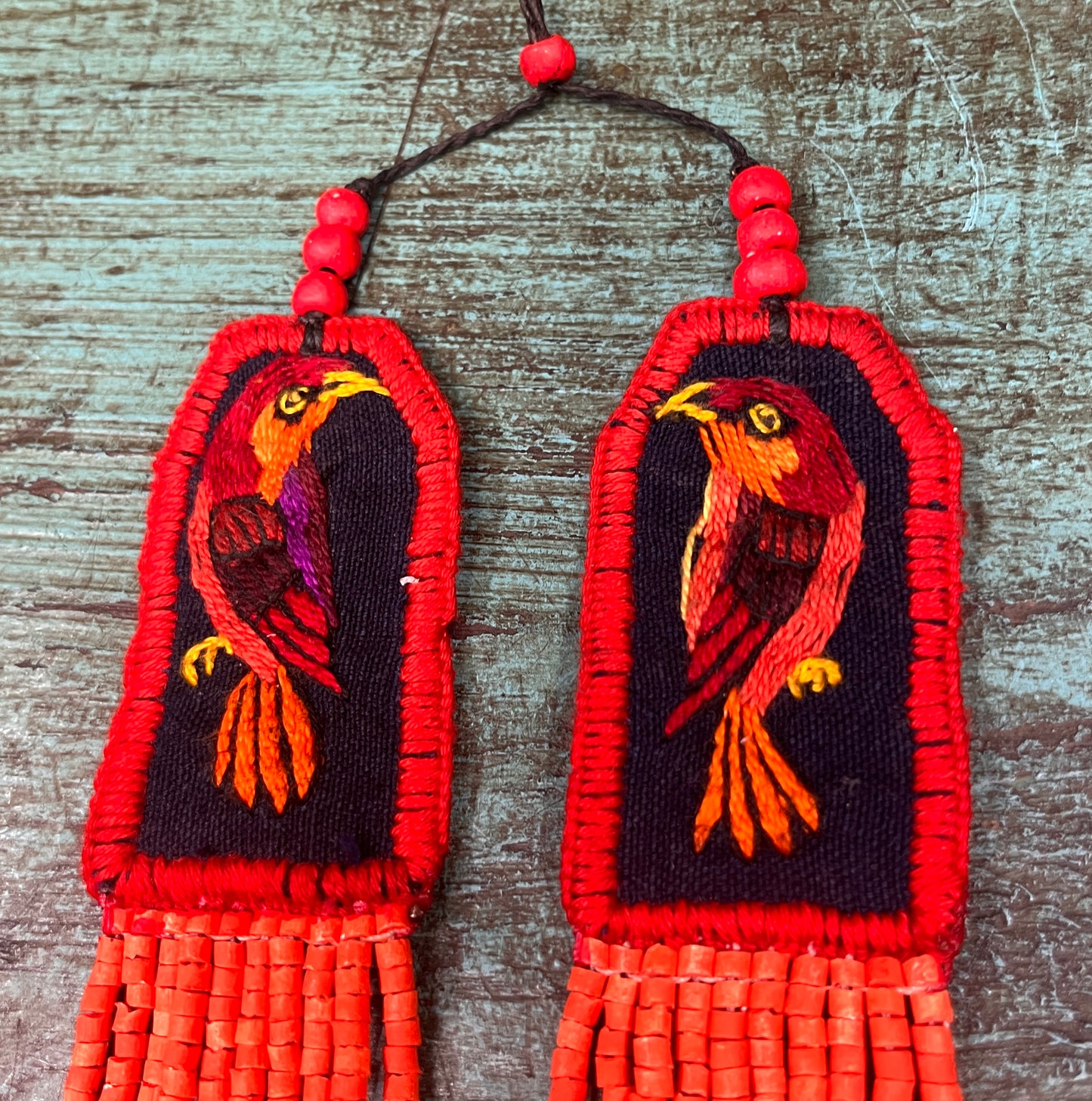 Two-piece Textile Necklaces, Adjustable - "Birds of Santiago", Vibrants