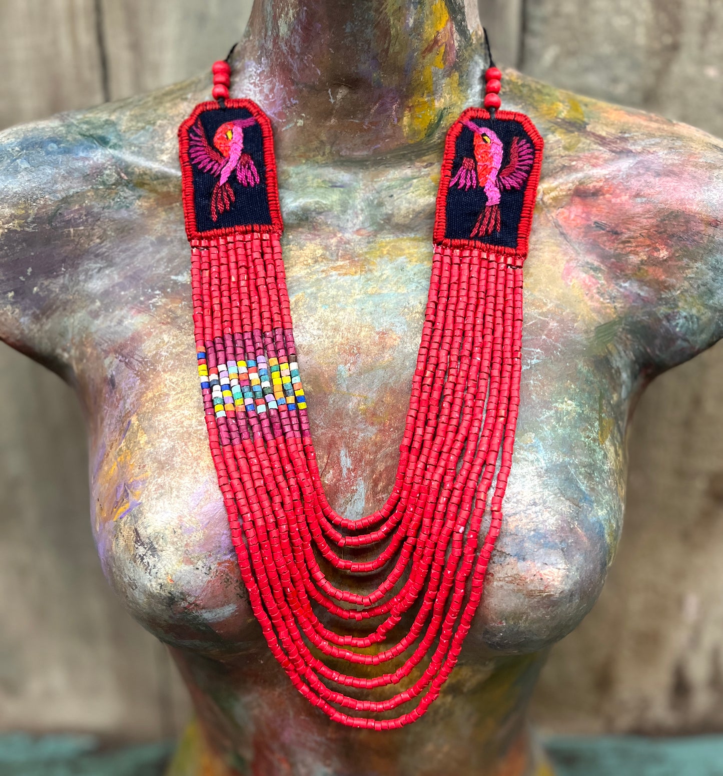 Two-piece Textile Necklaces, Adjustable - "Birds of Santiago", Vibrants
