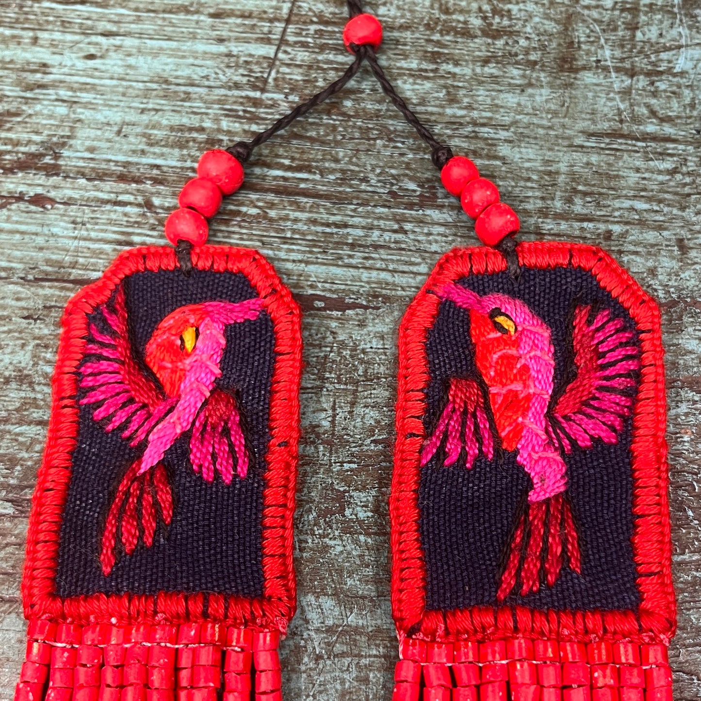Two-piece Textile Necklaces, Adjustable - "Birds of Santiago", Vibrants
