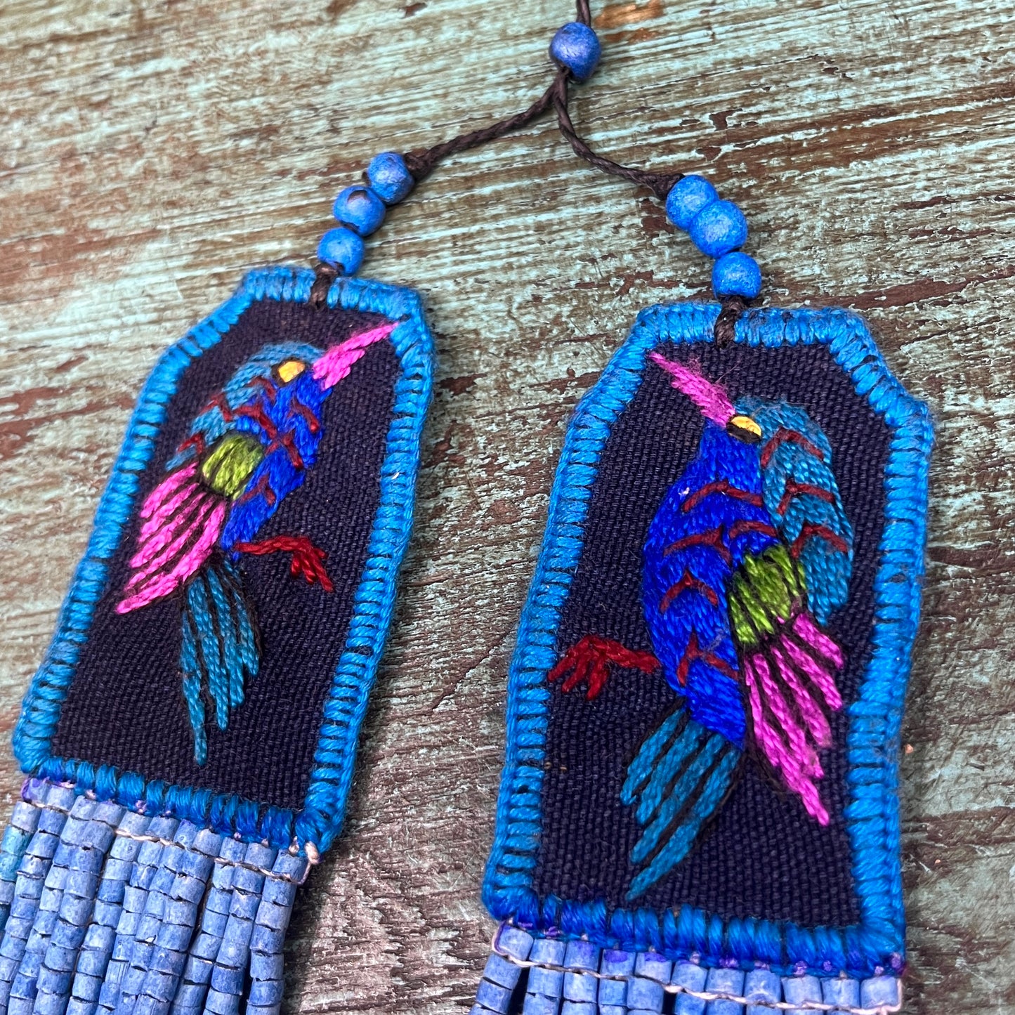 Two-piece Textile Necklaces, Adjustable - "Birds of Santiago", Vibrants