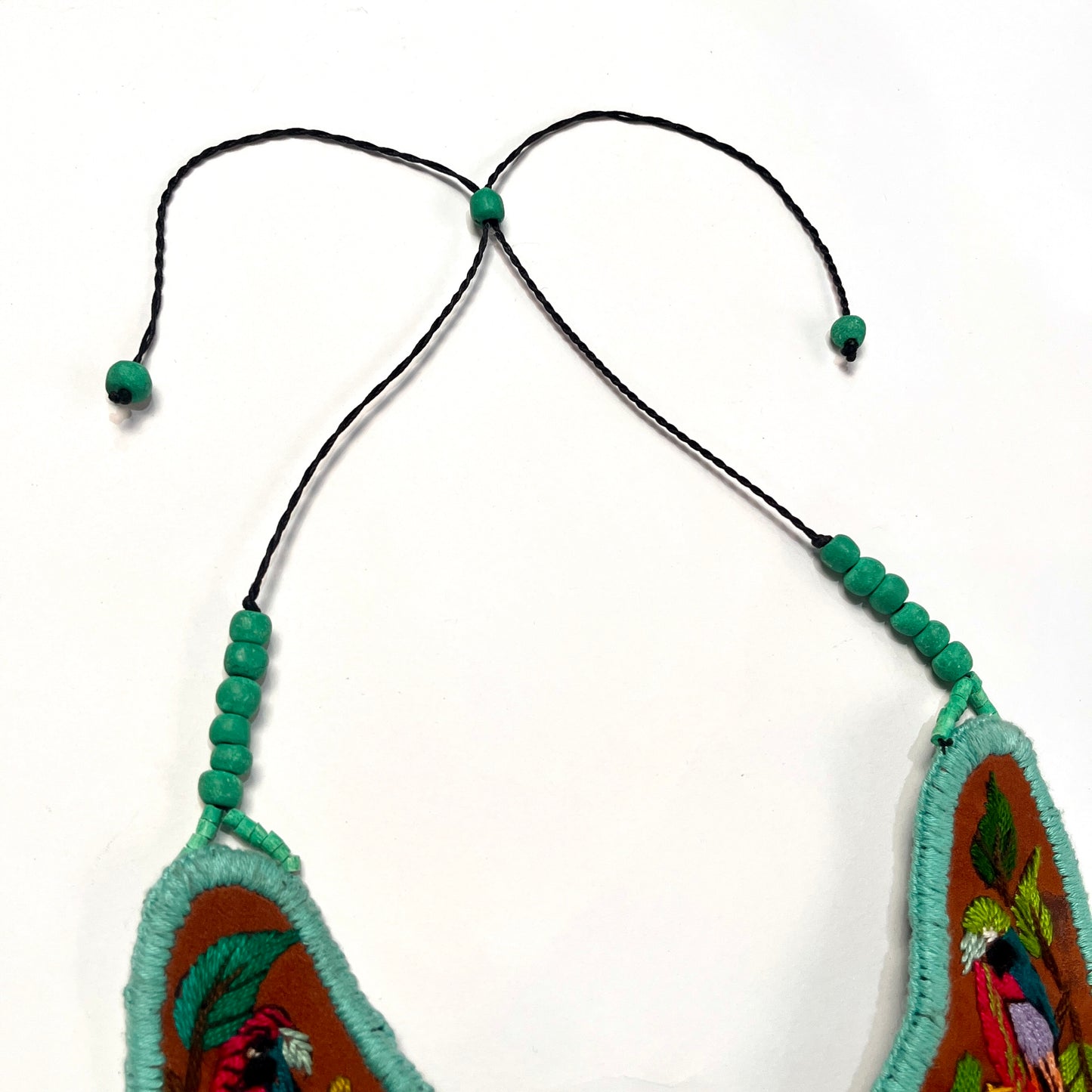 Embroidered Bib Collars with Fringes, Adjustable - "Birds of Santiago"