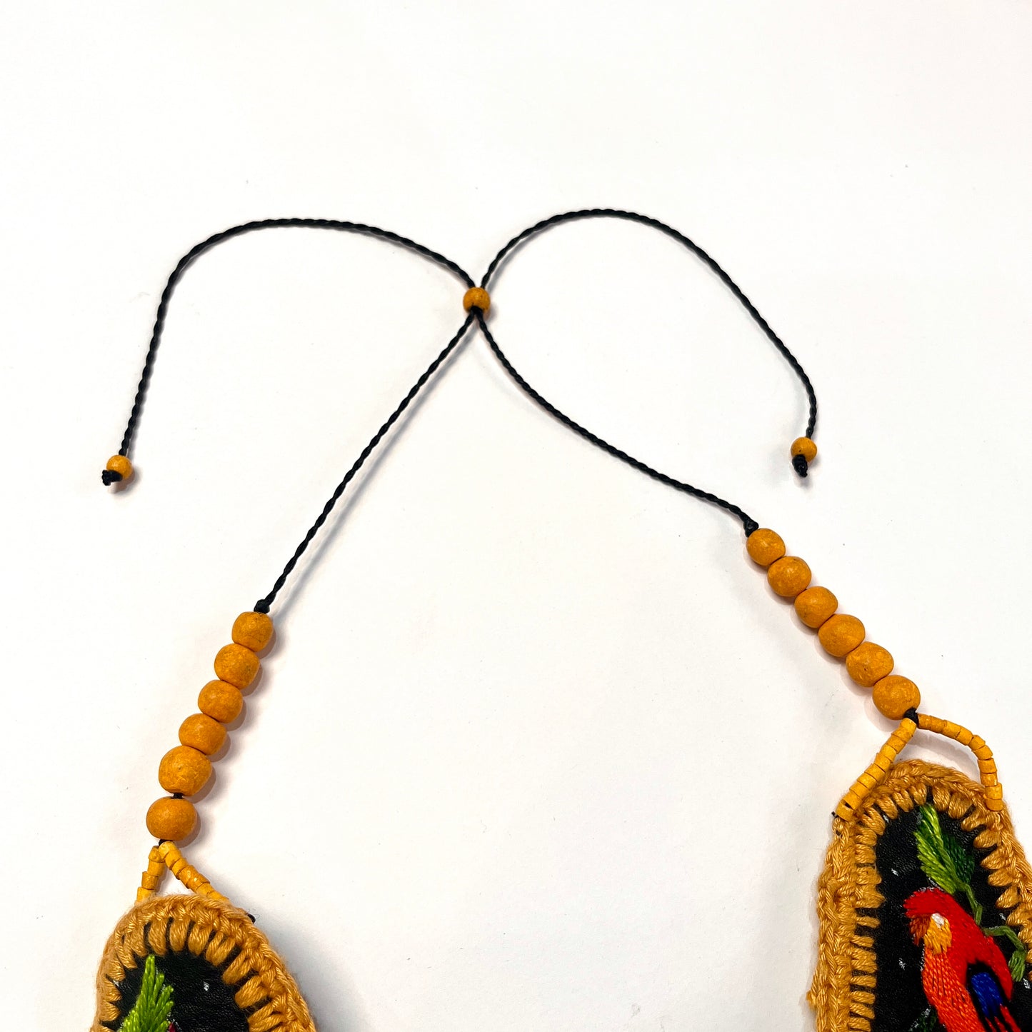 Embroidered Bib Collars with Fringes, Adjustable - "Birds of Santiago"