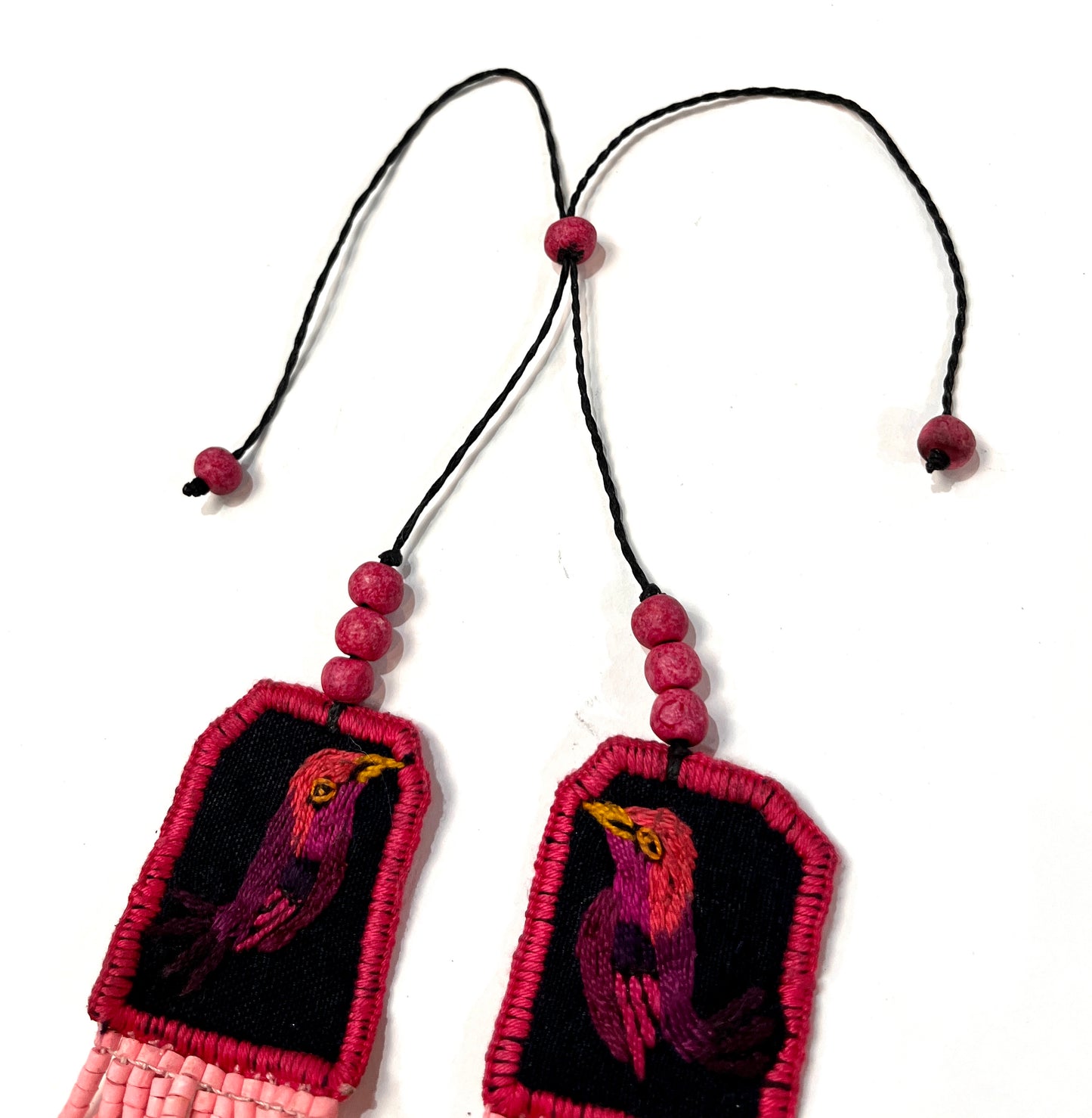 Two-piece Textile Necklaces, Adjustable - "Birds of Santiago", Vibrants