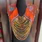 Textile Cape with Beaded Body Chains - "Mola Capa", Orange Multicolor