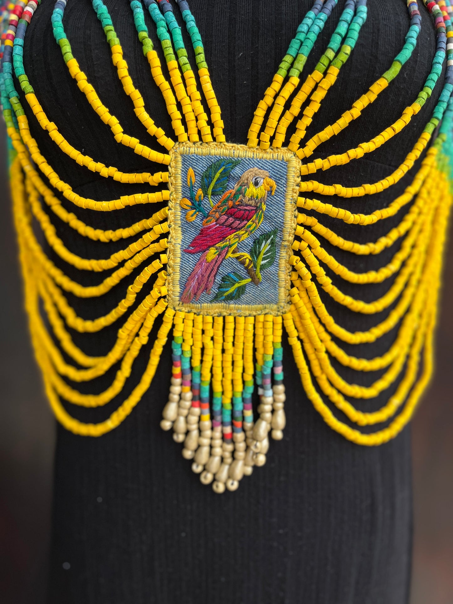 Body Jewelry with Beaded Chains - "Warrior", Vibrant Birds
