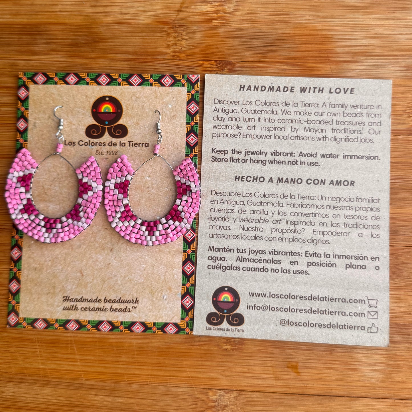 Beaded Crescent Hoop Star Earrings in Natural Ceramic Stone