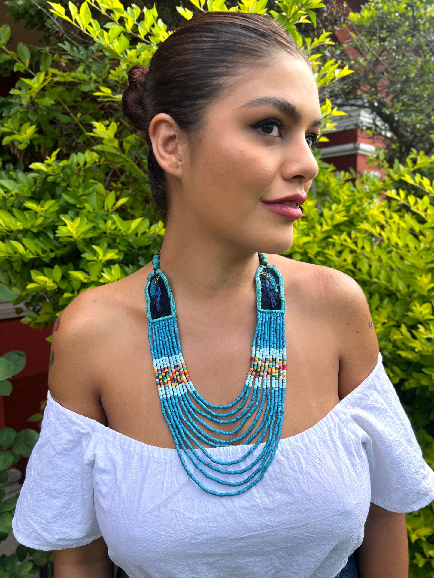 Two-piece Textile Necklaces, Adjustable - "Birds of Santiago", Vibrants