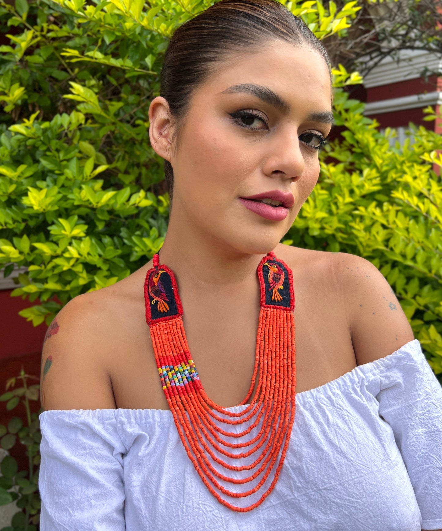Two-piece Textile Necklaces, Adjustable - "Birds of Santiago", Vibrants