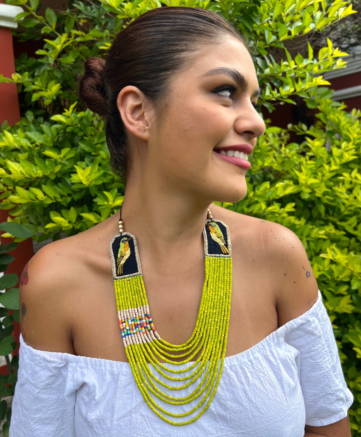 Two-piece Textile Necklaces, Adjustable - "Birds of Santiago", Vibrants