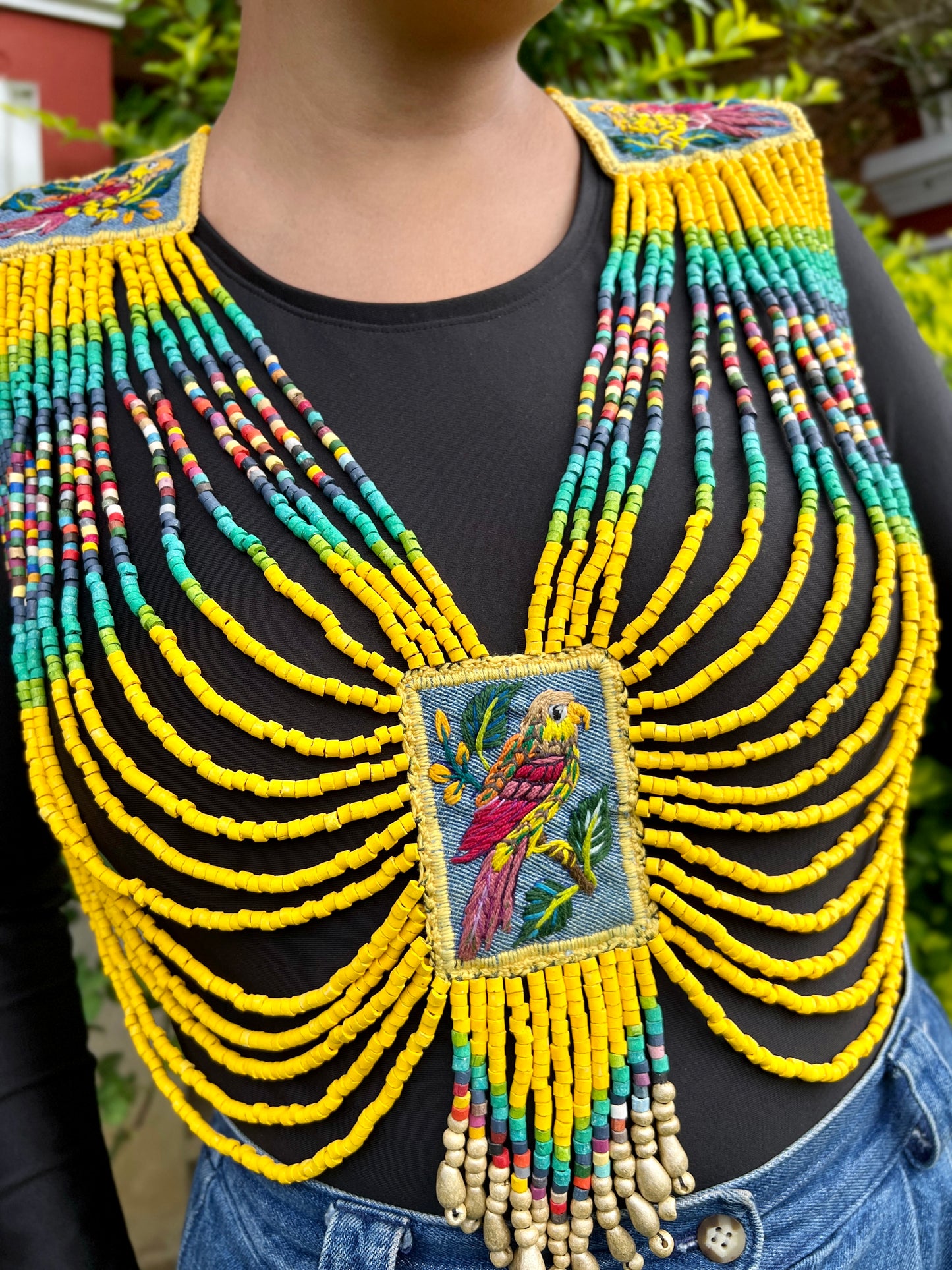 Body Jewelry with Beaded Chains - "Warrior", Vibrant Birds