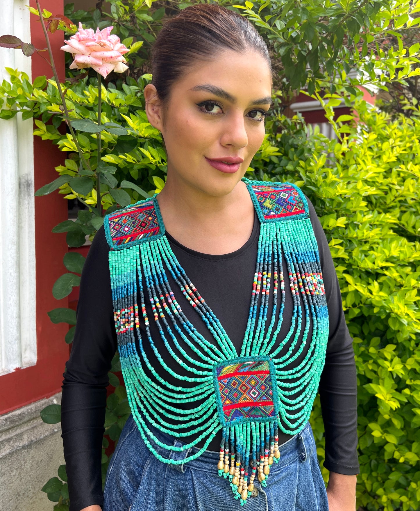 Body Jewelry with Beaded Chains - "Warrior", Turquesita