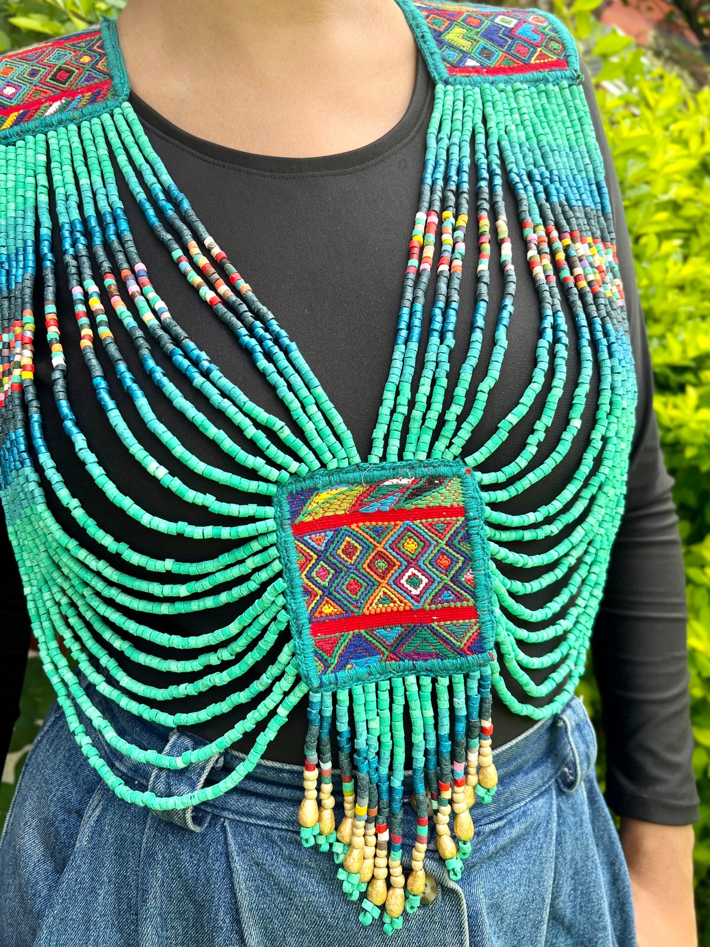 Body Jewelry with Beaded Chains - "Warrior", Turquesita