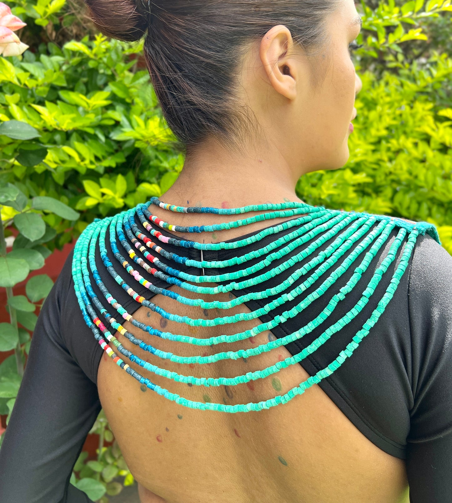 Body Jewelry with Beaded Chains - "Warrior", Turquesita
