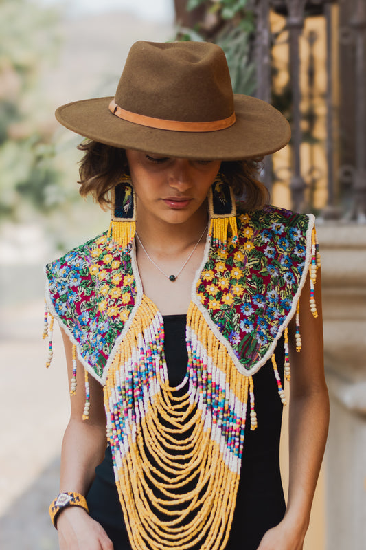 Shoulder Cape with Beads - Huipil Capa, Antique Yellow