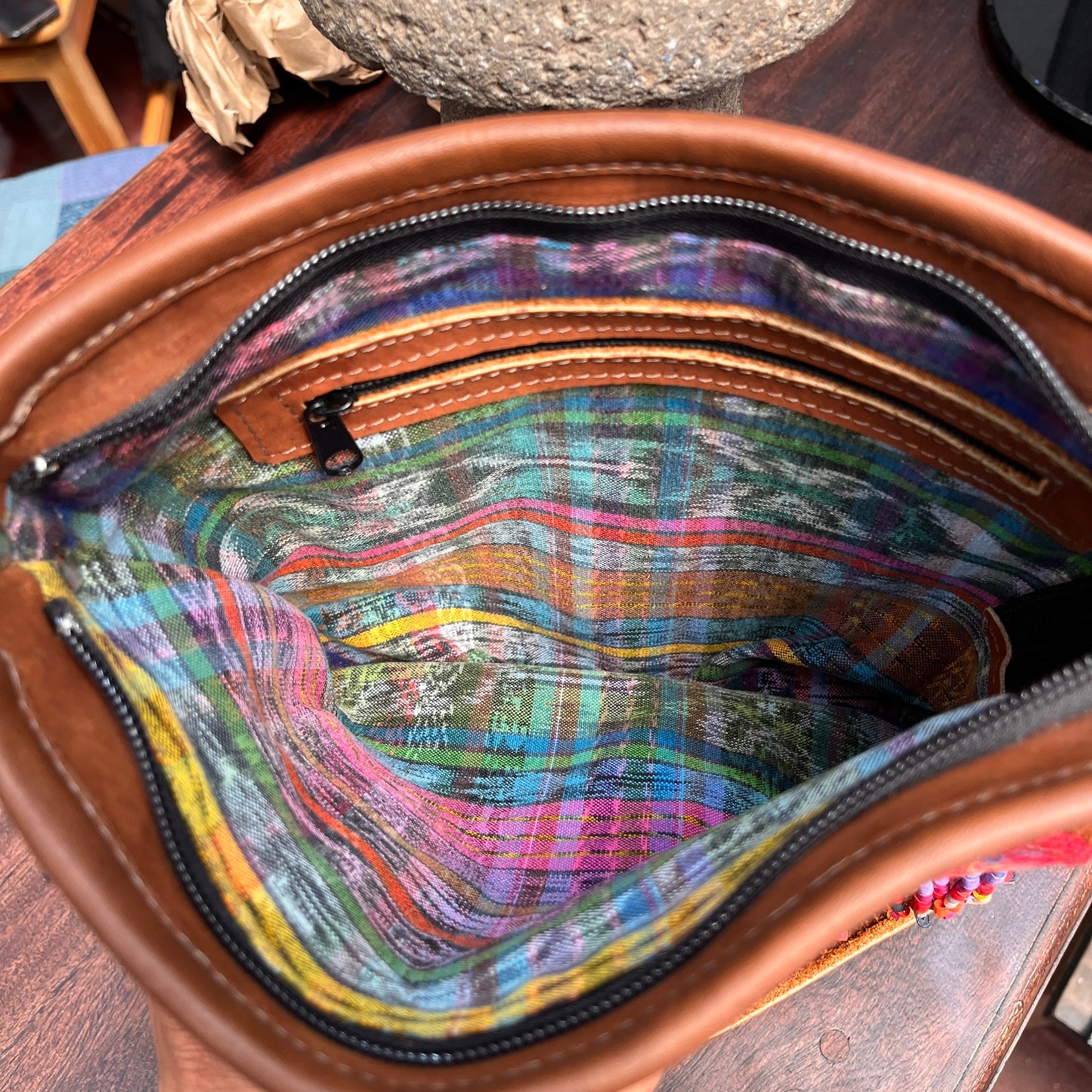Adjustable Messenger Bag - "Jade goddess", brown suede leather
