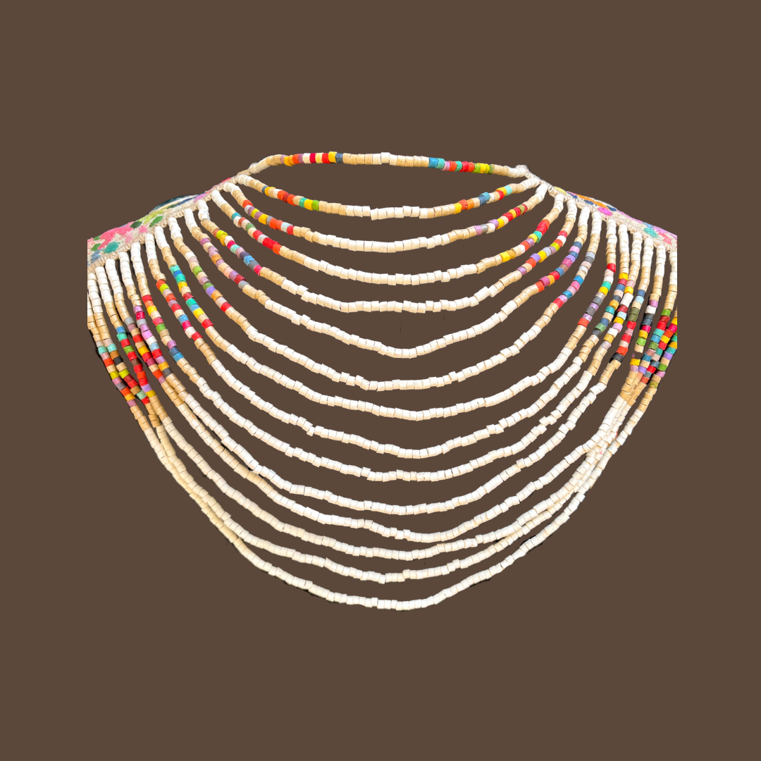 Body Jewelry with Beaded Chains and Jade Stone - "Goddess Warrior", white/multicolor