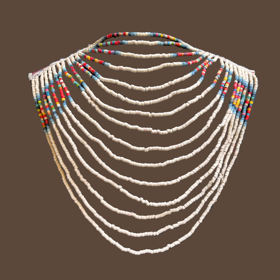 Body Jewelry with Beaded Chains - "Warrior", white blue/multicolor
