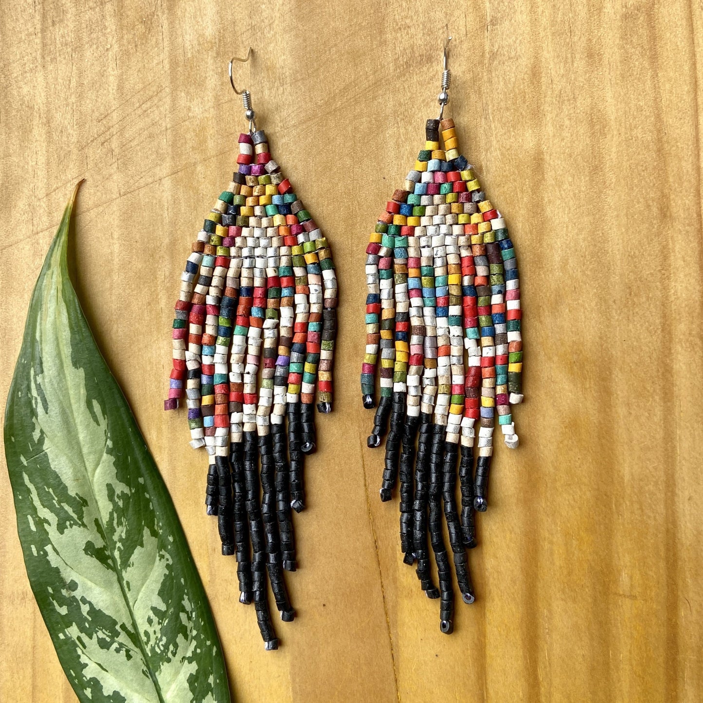 Beaded, Fringe Earrings - Slim Tikal Lightning