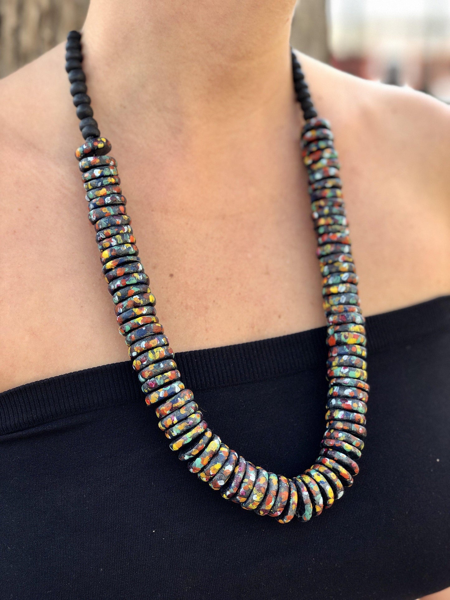 Painted Sculpture Beads Necklaces - "Mkufu"