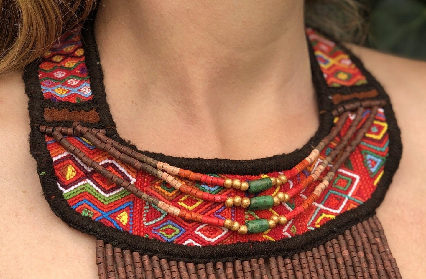 Ceremonial Textile Necklaces with Precious Stones - "Semuc Champey"