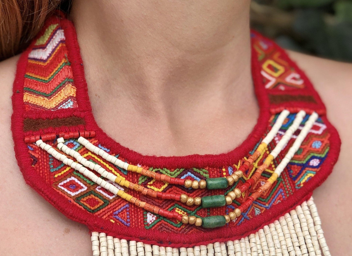 Ceremonial Textile Necklaces with Precious Stones - "Semuc Champey"
