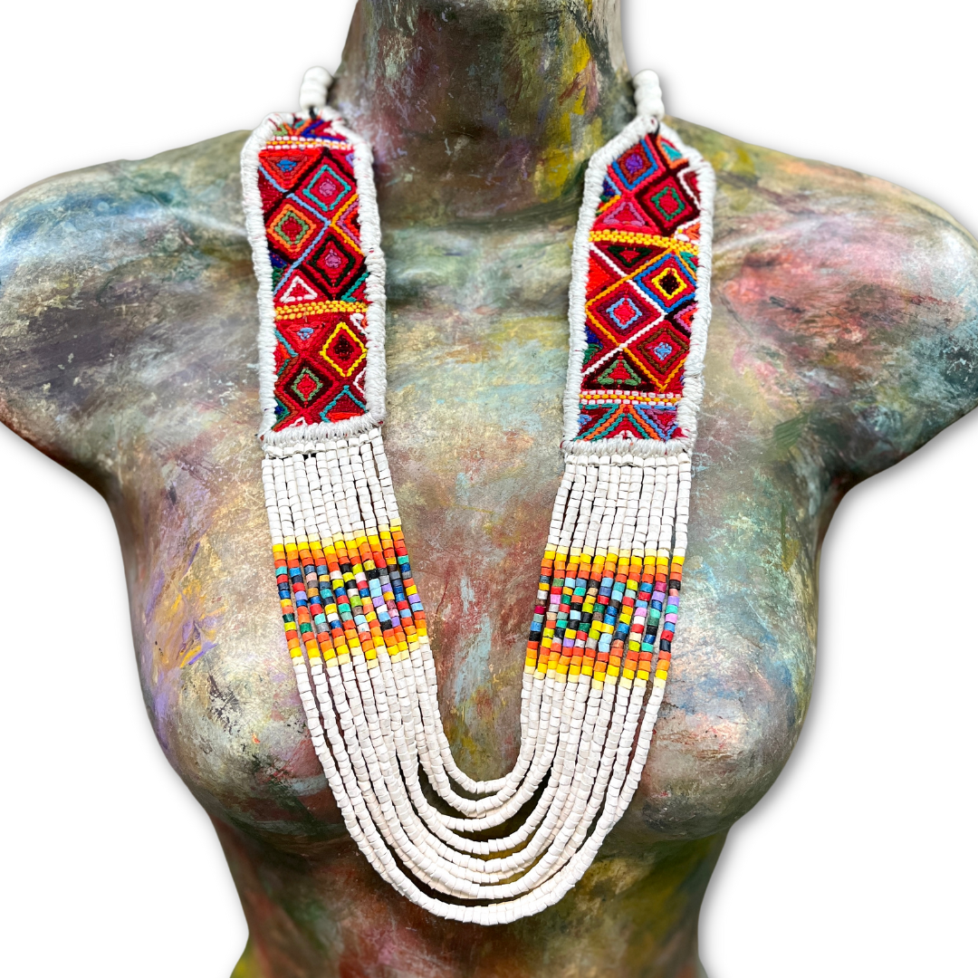 Ceremonial Two-Piece Textile Necklace, Adjustable - "Aguacatán", Muted