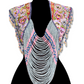 Textile Cape with Beaded Body Chains - "Huipil Capa", Purple Flora
