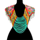 Textile Cape with Beaded Body Chains - "Huipil Capa", Vibrant Flora, Small