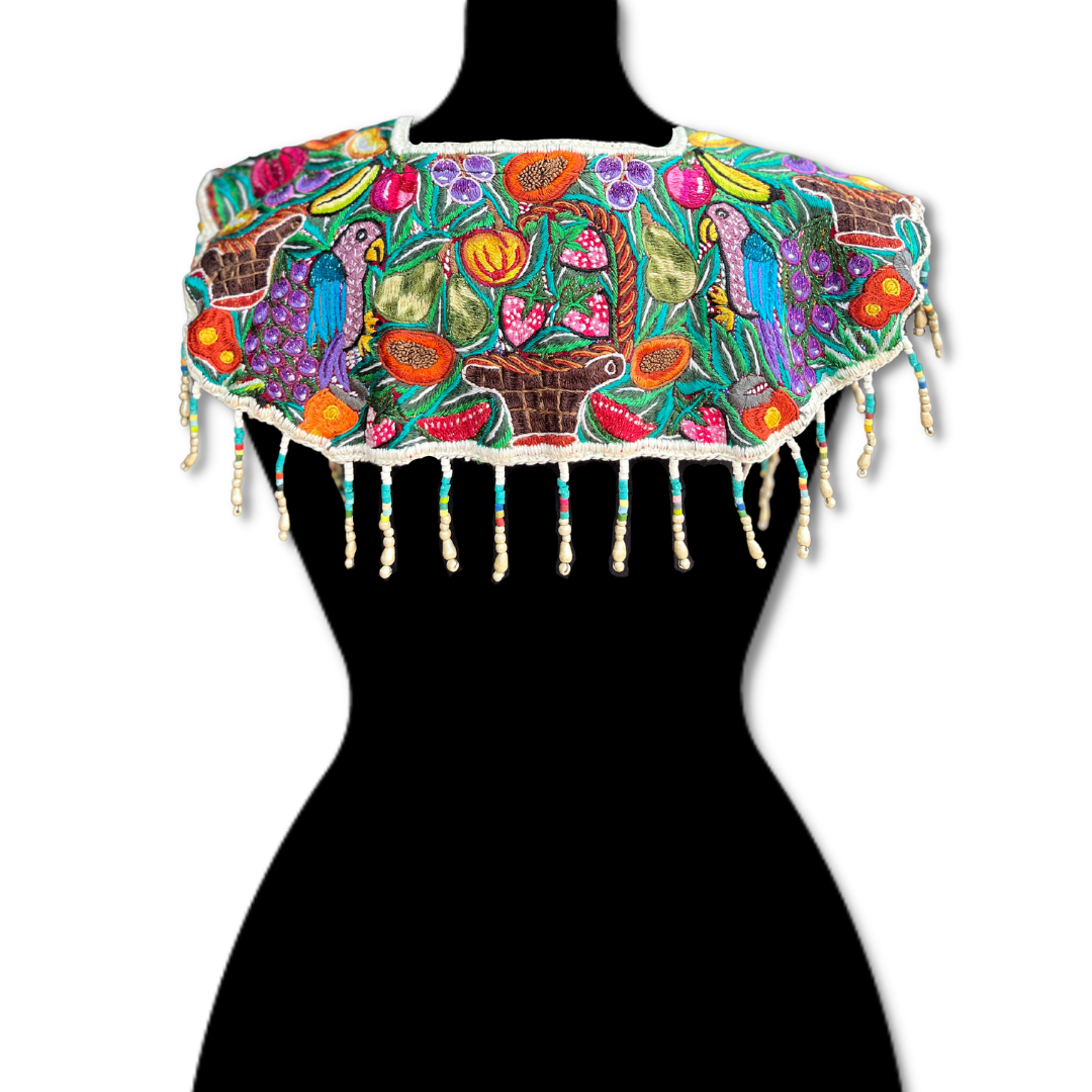 Textile Cape with Beaded Body Chains - "Huipil Capa", Tutti Frutti