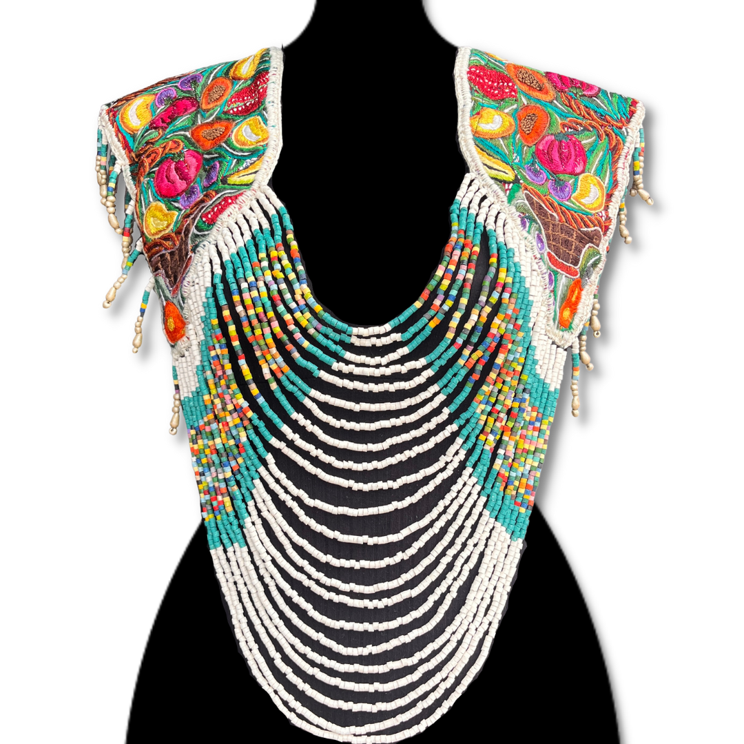Textile Cape with Beaded Body Chains - "Huipil Capa", Tutti Frutti