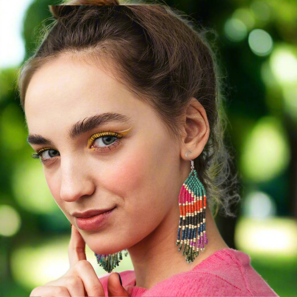 Ultra Lightweight Beaded Earrings in Picasso Inspired Design