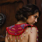 Ceremonial Mola Textile Necklace with Jade & Handmade Ceramic Beads, Red ceremony