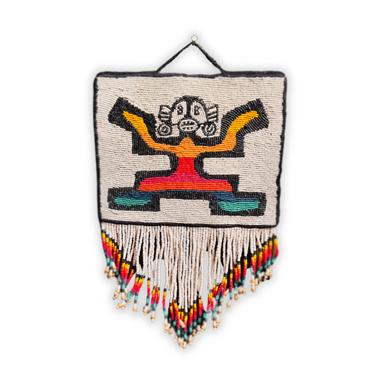 One-of-a-Kind Beaded Wall Art Hanging with Native Motifs - Handmade Ceramic Beads