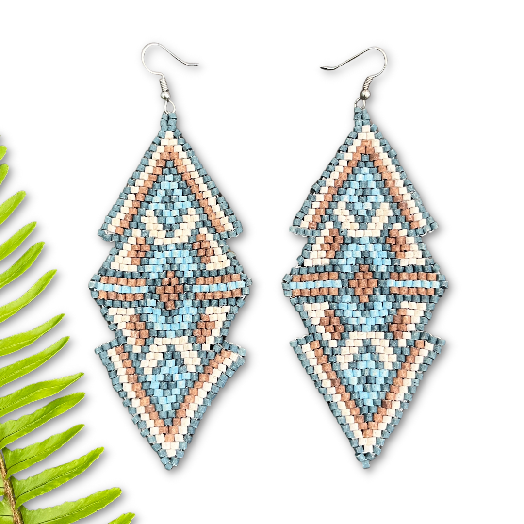 Woven Earrings in Natural Stone Boho Chic Design