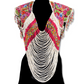 Textile Cape with Beaded Body Chains - "Huipil Capa", Floral