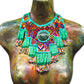 Statement Bib Collar, Precious Jade & Fringes, Adjustable - "Babero", Blues