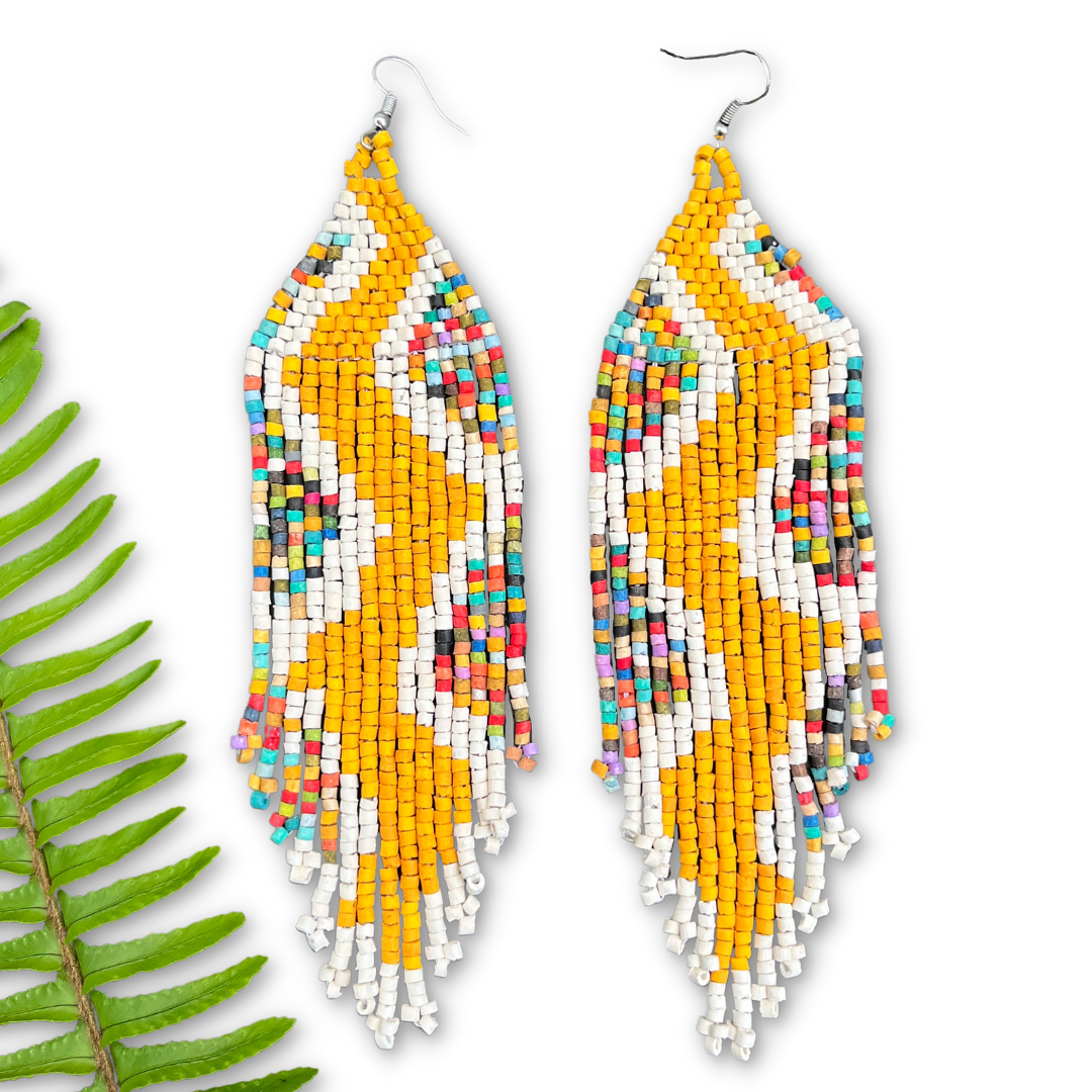 Beaded Fringe Earrings in Boho Zig Zag Design