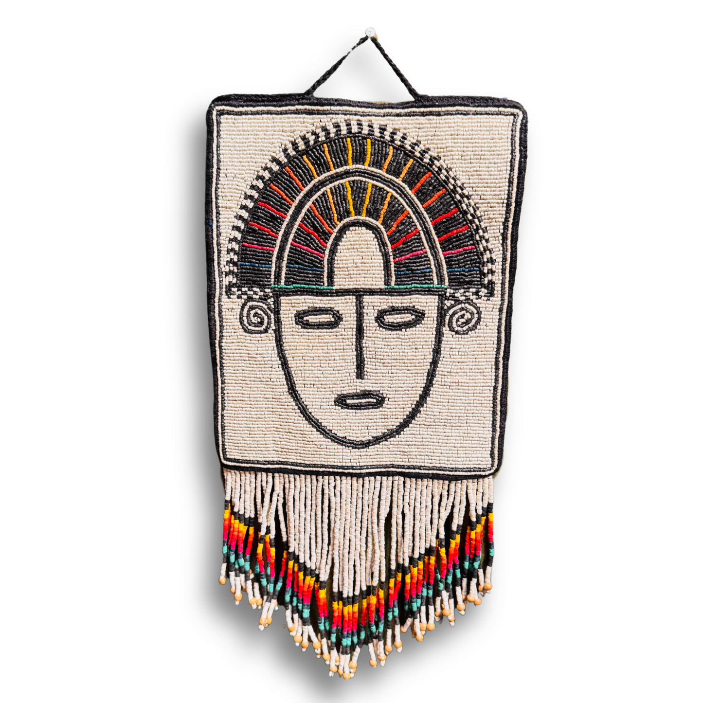 One-of-a-Kind Beaded Wall Art Hanging with Native Motifs - Handmade Ceramic Beads