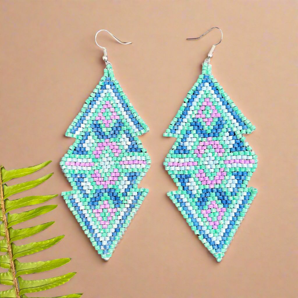 Woven Earrings in Natural Stone Boho Chic Design