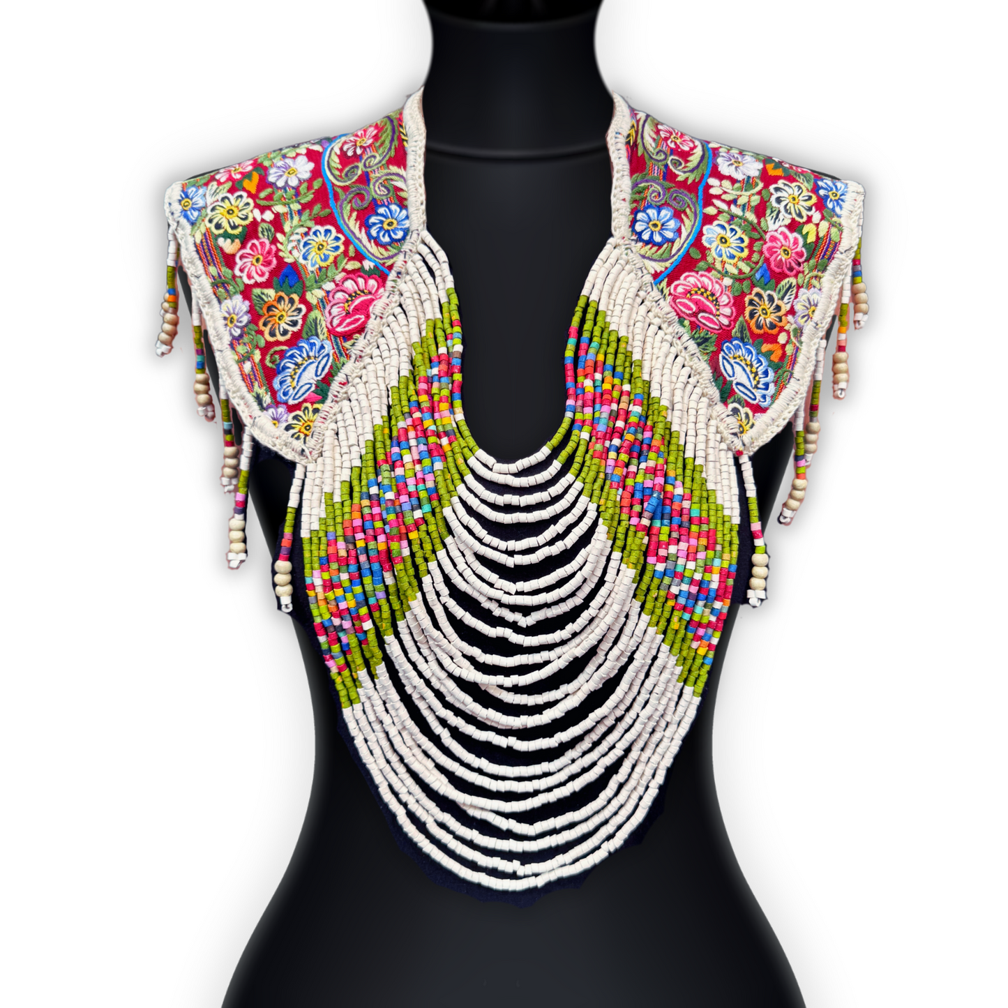 Shoulder Cape with Beads - Huipil Capa, Ivory Meadow