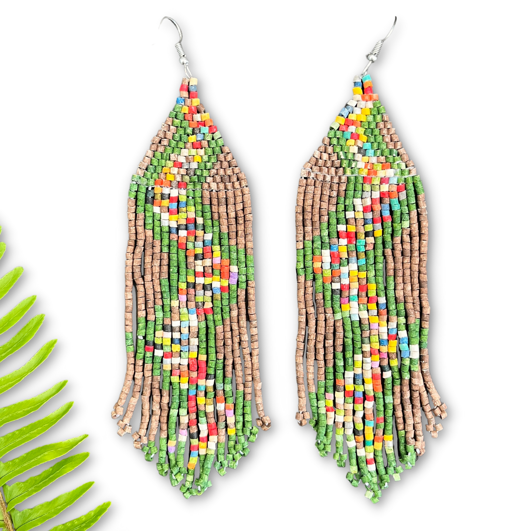 Beaded Fringe Earrings in Boho Zig Zag Design