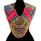 Textile Cape with Beaded Chains - Mola Capa, Magenta Multicolor