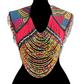 Textile Cape with Beaded Body Chains - "Mola Capa", Magenta Multicolor