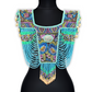 Beaded Tabard Poncho with Traditional Textile & Jade - Turquoise Serenade