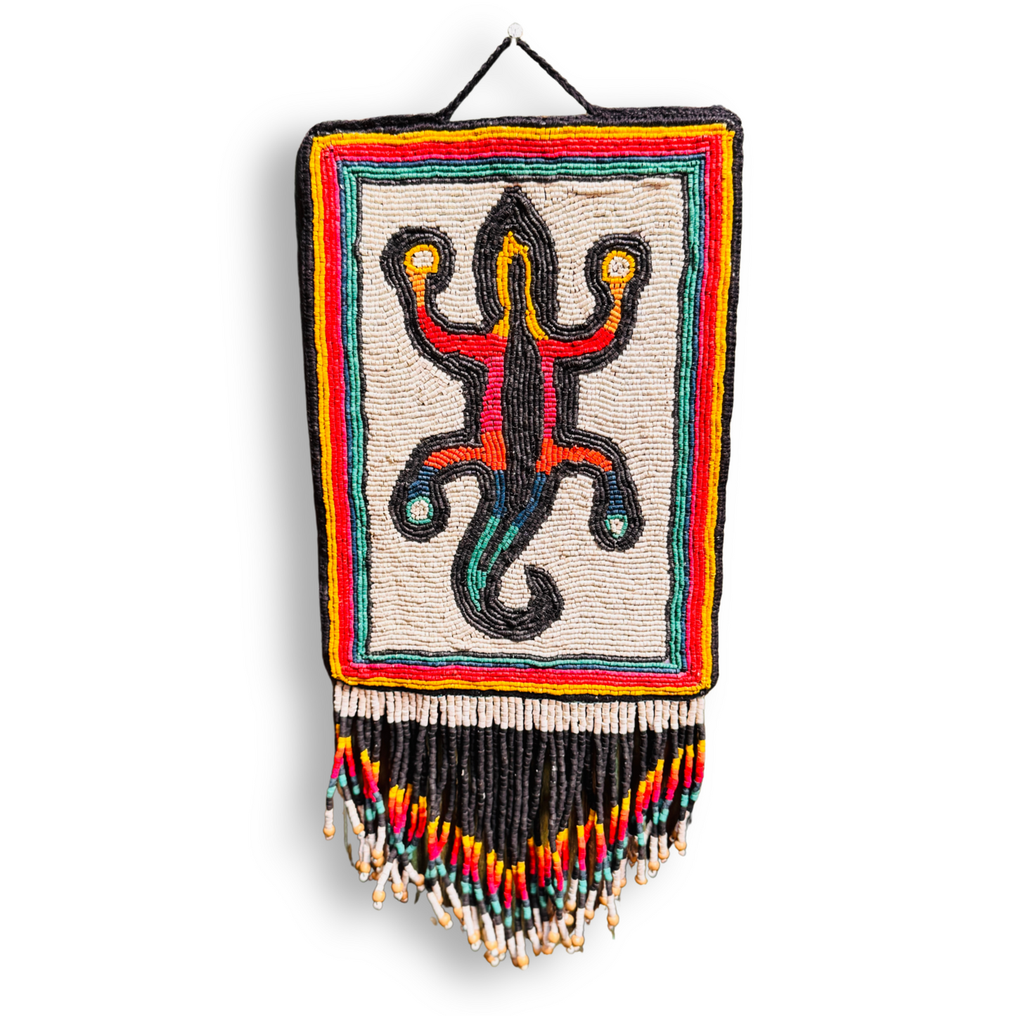 One-of-a-Kind Beaded Wall Art Hanging with Native Motifs - Handmade Ceramic Beads