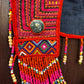 Ceremonial Mola Textile Necklace with Jade & Handmade Ceramic Beads, Red ceremony