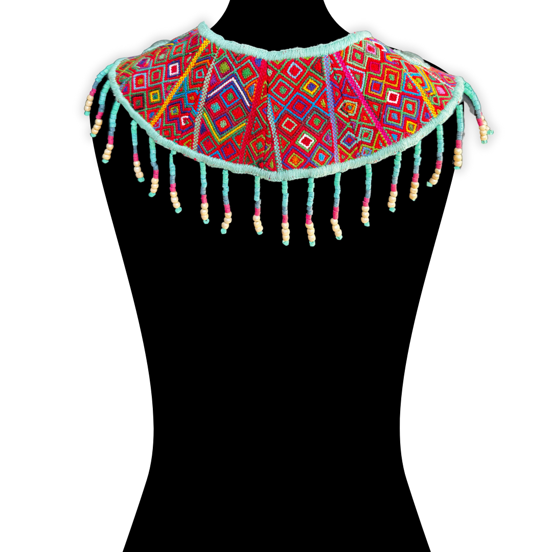 Ceremonial Shoulder Piece with Jade Stones and Beaded Chains - Turquesa